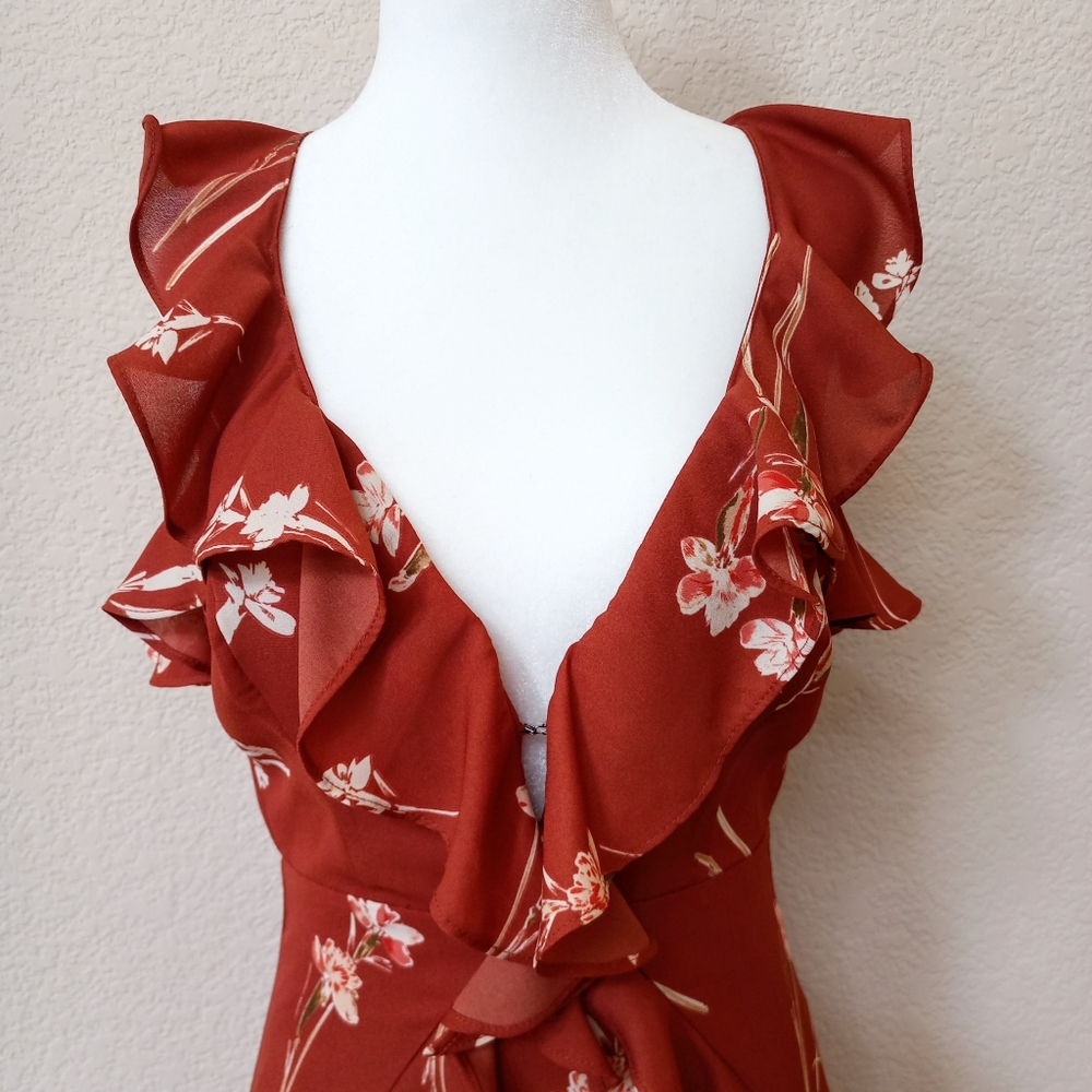 ASTR Rust Floral Ruffle Maxi Dress - Picture 6 of 10